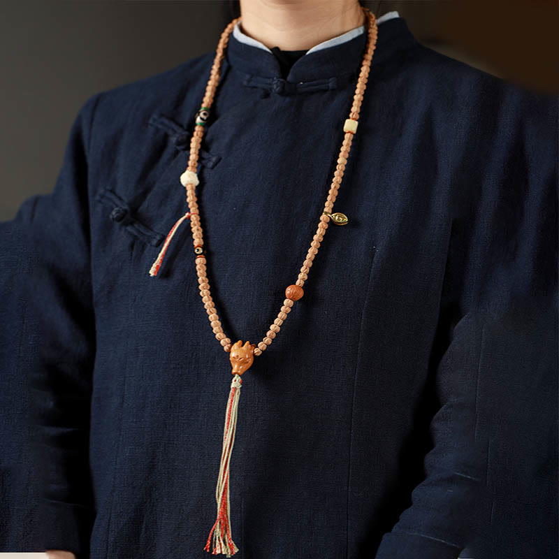 KarmaRipple's 108 Beadwork Bodhi Seed Red Agate Deer Head Wisdom Mala Bracelet p3