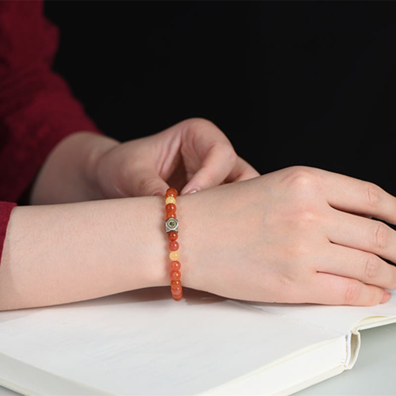 KarmaRipple's 925 Sterling Silver Chinese Zodiac Natal Buddha Amulet Red Agate Amber Self-acceptance Bracelet p7