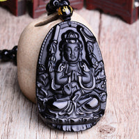 Collier pendentif amulette de protection Bouddha en obsidienne du zodiaque chinois de KarmaRipple