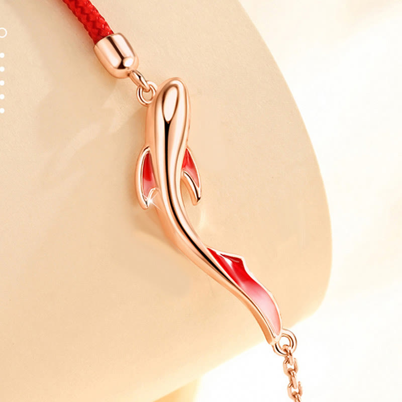 KarmaRipple's 925 Sterling Silver Fortune Koi Fish Lotus Star Woven Red String Bracelet p4