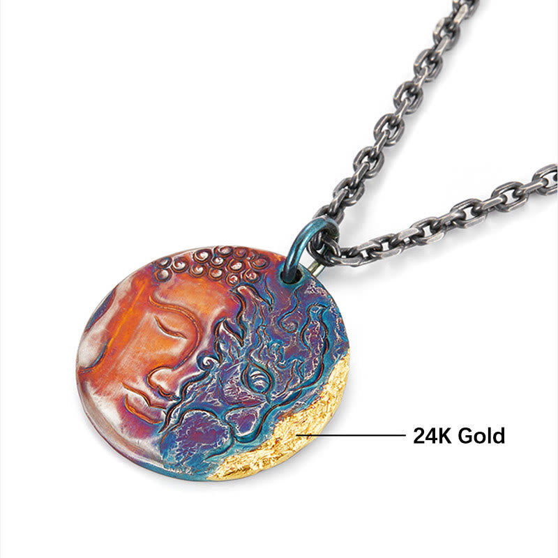 KarmaRipple's 999 Sterling Silver 24K Gold Half Demon Half Buddha Compassion Pendant Necklace p9