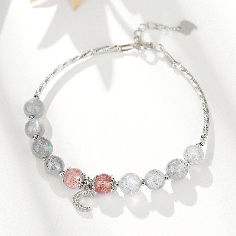KarmaRipple's Strawberry Quartz Moonstone Fortune Moon Talisman Bracelet p2