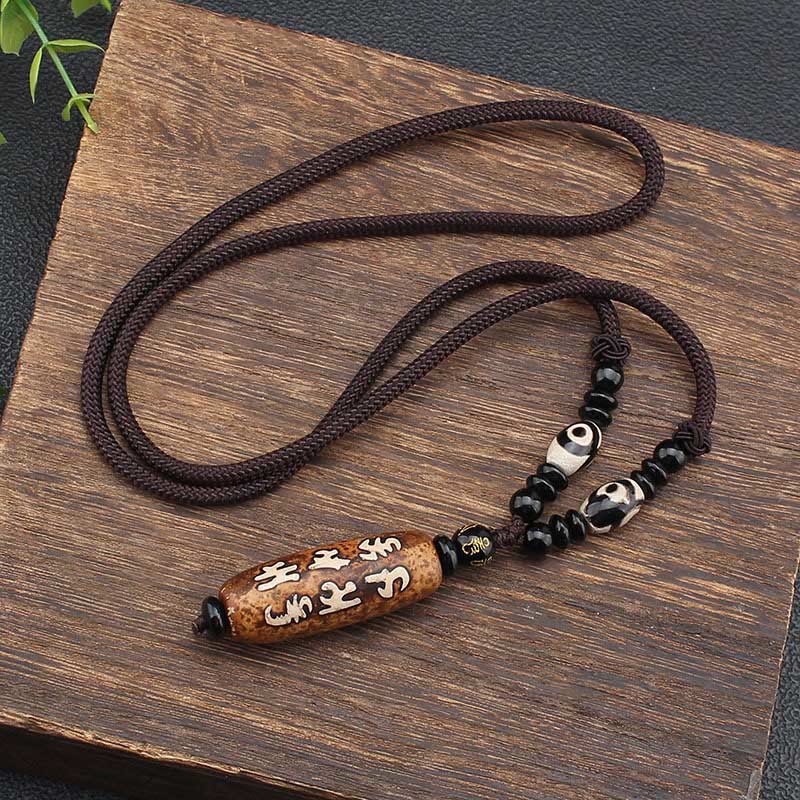 KarmaRipple's Tibet Om Mani Padme Hum Dzi Bead Avalokitesvara Pattern Wealth Pendant Necklace p4