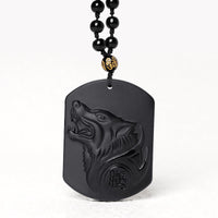 Collier pendentif de purification du loup en pierre d'obsidienne noire de KarmaRipple