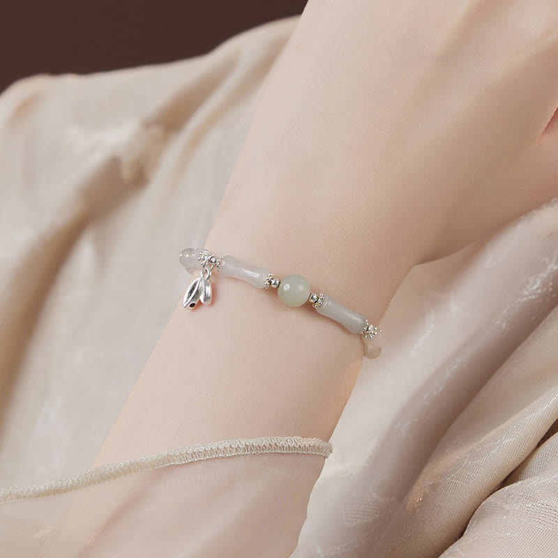 KarmaRipple's 925 Sterling Silver Authentic Tianshan Jade Bamboo Talisman Fortune Bracelet p7