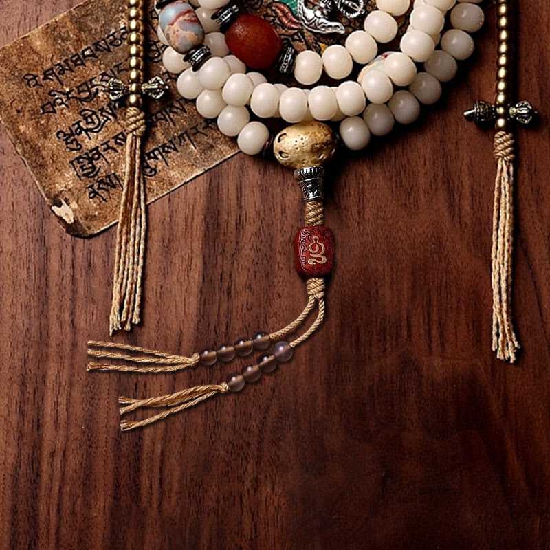 KarmaRipple's Tibet 108 Mala Beadwork Bodhi Seed Bagua Vajra Dzi Bead Gray Agate Wealth Bracelet p17