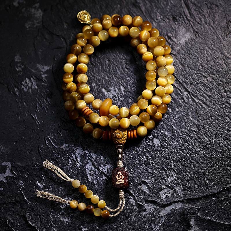 KarmaRipple's 108 Mala Beadwork Authentic Tiger Eye Bronze Dorje Protection Tassel Bracelet p30