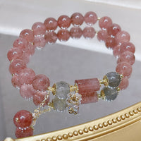 Bracelet d'amour authentique en quartz fraise et pierre de lune de KarmaRipple