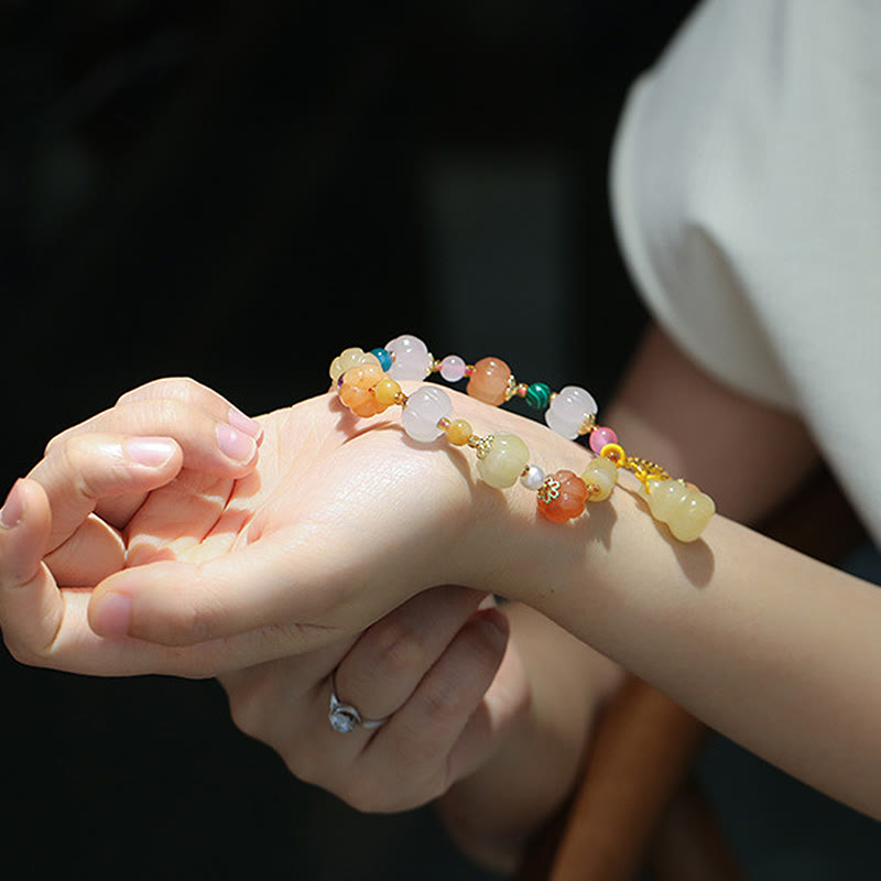 KarmaRipple's Authentic Golden Silk Jade Crystals Gourd Pixiu Pumpkin Beadwork Wealth Talisman Bracelet p10