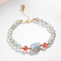 Bracelet d'équilibrage PiXiu en quartz fraise et pierre de lune de KarmaRipple