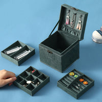Boîte à bijoux à trois niveaux de KarmaRipple, boîte de rangement pour bijoux, boîte cadeau en flanelle