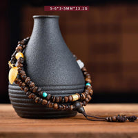 Bracelet Mala KarmaRipple en argent sterling 925, perles de 108 mm, bois d'agar de Brunei, agate rouge, jade Hetian PiXiu, paix et force