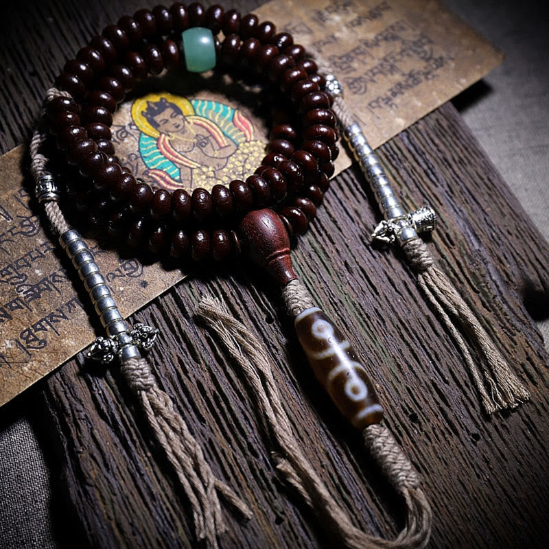 KarmaRipple's Authentic Tibet 108 Mala Beadwork Purple Bodhi Seed Three-eyed Dzi Bead Bronze Dorje Balance Bracelet p6
