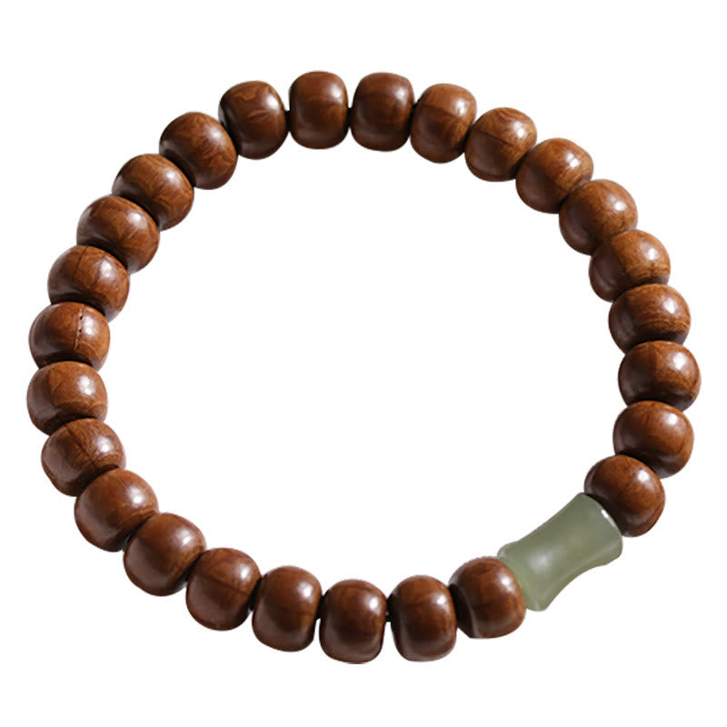 KarmaRipple's Authentic Abelia Biflora Wood Hetian Jade Bamboo Bead Warding Off Evil Spirits Bracelet p11