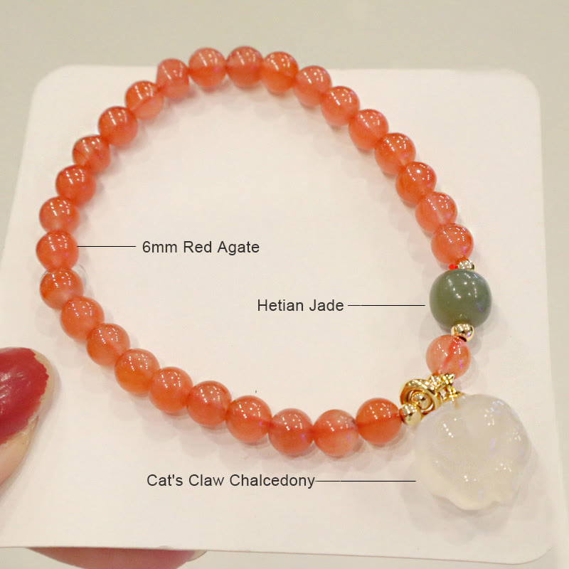 KarmaRipple's Red Agate Chalcedony Cat Paw Jade Confidence Bracelet p5