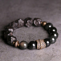 Bracelet en bronze et bois d'ébène, obsidienne noire et force de KarmaRipple