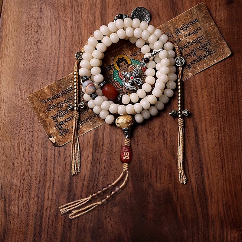 KarmaRipple's Tibet 108 Mala Beadwork Bodhi Seed Bagua Vajra Dzi Bead Gray Agate Wealth Bracelet p31