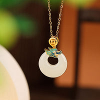 Collier pendentif en argent sterling 925 plaqué or Année du Dragon Hetian Jade Peace Buckle Bronze Coin Abondance de KarmaRipple