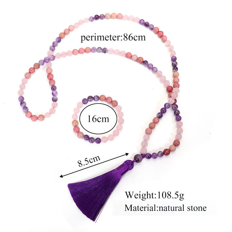 KarmaRipple's 108 Mala Beadwork Amethyst Rose Quartz Spiritual Balancing Tassel Bracelet p10