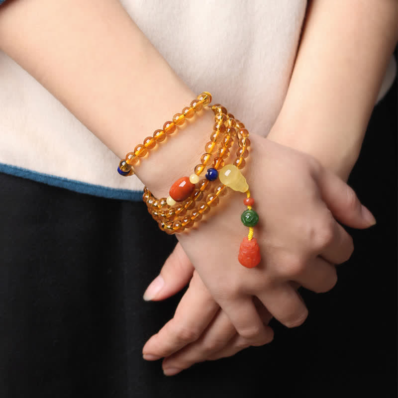 KarmaRipple's 108 Mala Beadwork Authentic Citrine Amber Peace Buckle Red Agate PiXiu Protection Talisman Bracelet p19