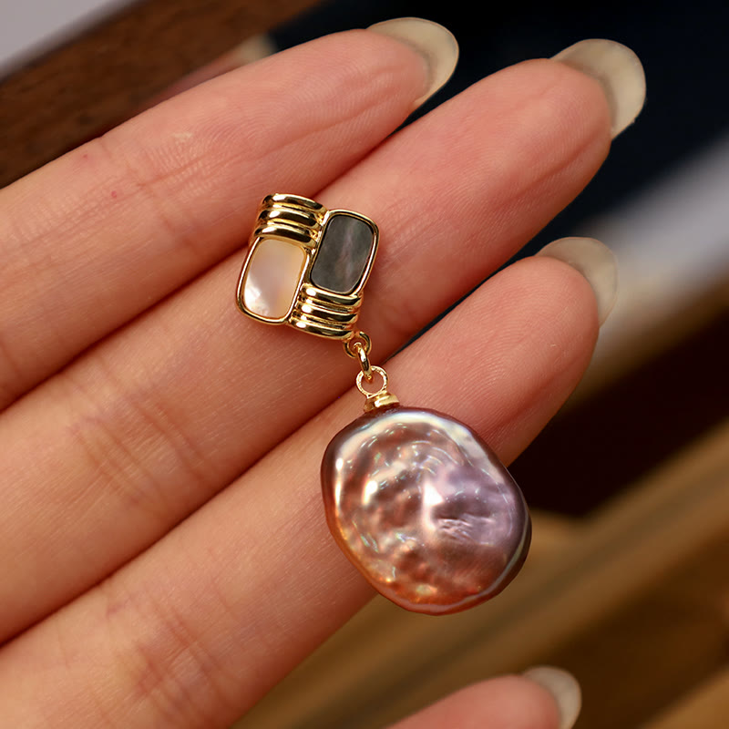 KarmaRipple's 925 Sterling Silver Posts Bronze Plated Gold Authentic Baroque Pearl Balancing Drop Earrings p7