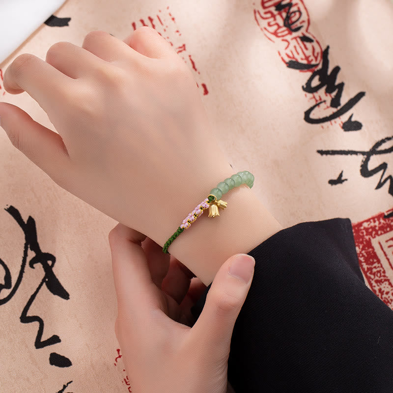 KarmaRipple's Handmade Jade Bead Lily of the Valley Talisman Fortune Woven Bracelet p8