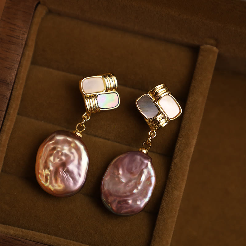 KarmaRipple's 925 Sterling Silver Posts Bronze Plated Gold Authentic Baroque Pearl Balancing Drop Earrings p3