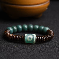 Bracelet tibétain en perles de graines Bodhi Dzi cyan de KarmaRipple, en coquille de noix de coco, pour éloigner les mauvais esprits