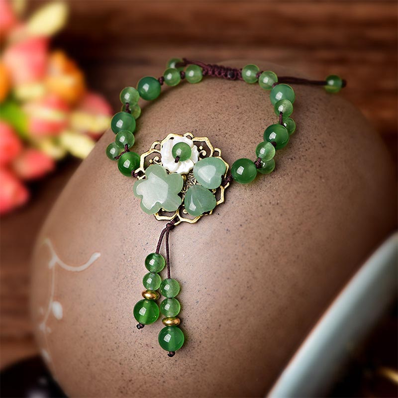 KarmaRipple's Authentic Green Jade Fortune Dangling Flower Bracelet p13