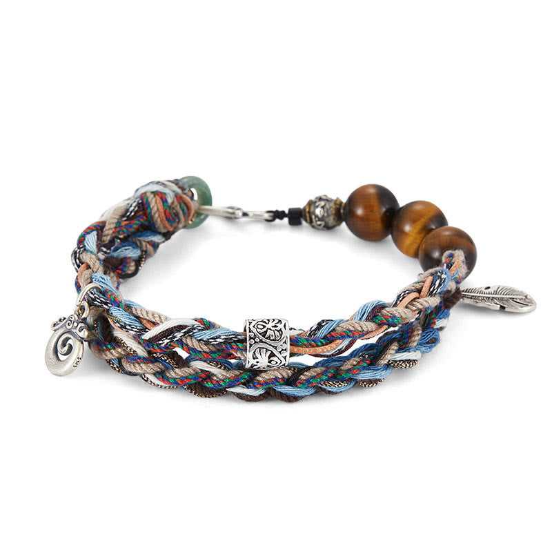 KarmaRipple's 925 Sterling Silver Tiger's Eye Colorful Cotton Rope Handmade Willpower Bracelet p3