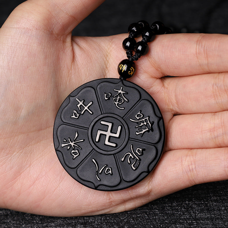 KarmaRipple's Authentic Black Obsidian Tibetan Om Mani Padme Hum Buddha Swastika Fortune Pendant Necklace p8