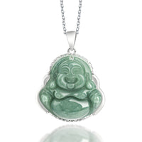 Collier pendentif en argent sterling 925 avec pendentif Bouddha rieur en jade d'abondance de KarmaRipple