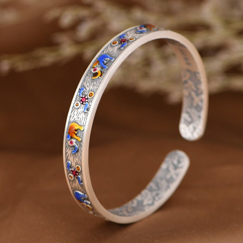 KarmaRipple's 999 Sterling Silver Elephant Strength Wisdom Bracelet Cuff Bangle p2