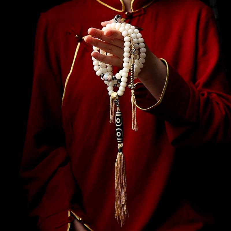 KarmaRipple's Tibet 108 Mala Beadwork Bodhi Seed Bagua Vajra Dzi Bead Gray Agate Wealth Bracelet p13