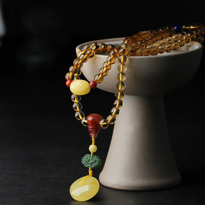 KarmaRipple's 108 Mala Beadwork Authentic Citrine Amber Peace Buckle Red Agate PiXiu Protection Talisman Bracelet p14