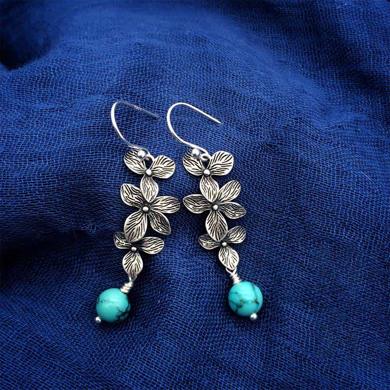 KarmaRipple's 925 Sterling Silver Turquoise Lazurite Flower Leaf Serenity Protection Hook Drop Dangle Earrings p11