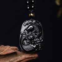Collier pendentif en perles de force de lotus en obsidienne noire authentique de KarmaRipple