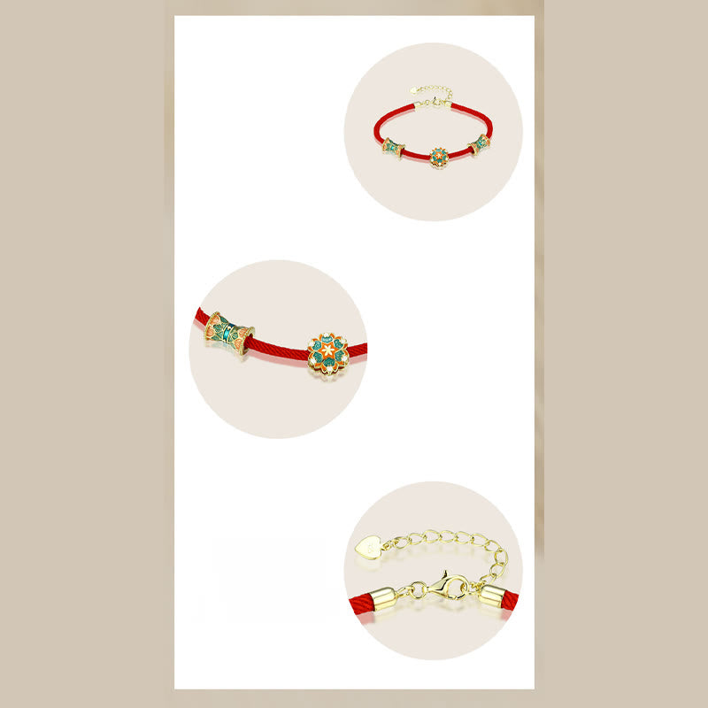 KarmaRipple's Dunhuang 925 Sterling Silver Lotus Drum New Beginning Red Rope Bracelet p10