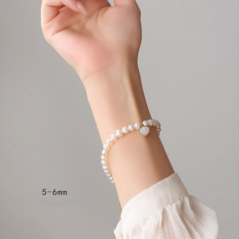 KarmaRipple's 14K Gold Plated Authentic Pearl Gemstone Shell Talisman Bead Bracelet p12