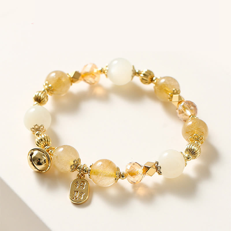KarmaRipple's 14K Gold Plated Golden Rutilated Quartz Wealth Bell Fortunate Fortune Talisman Bracelet p8