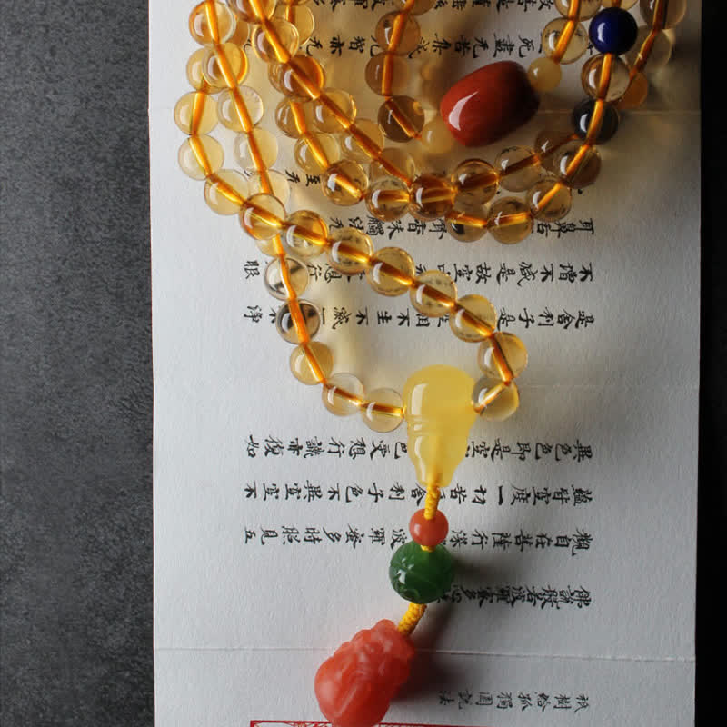 KarmaRipple's 108 Mala Beadwork Authentic Citrine Amber Peace Buckle Red Agate PiXiu Protection Talisman Bracelet p22