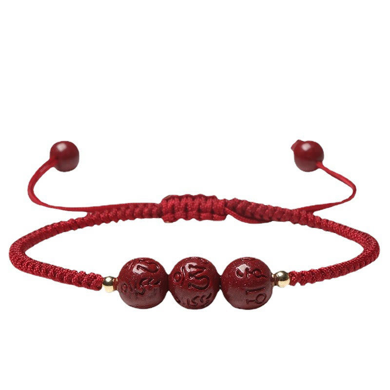 KarmaRipple's Handmade Cinnabar Om Mani Padme Hum Engraved Beadwork Blessing Woven Bracelet p6