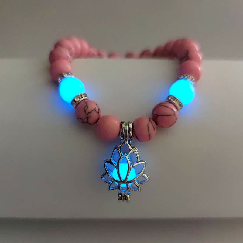 KarmaRipple's Tibetan Turquoise Glowstone Luminous Bead Lotus Protection Bracelet p44