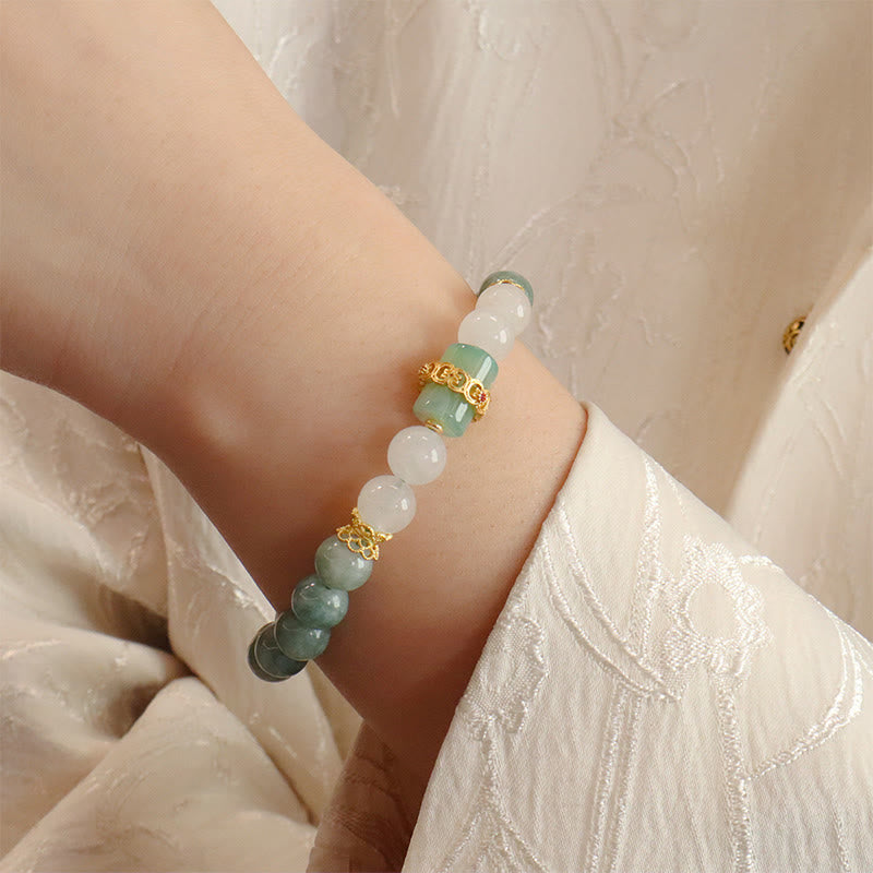 KarmaRipple's Single Double Layer Jade Peace Buckle Fortune Bracelet p4