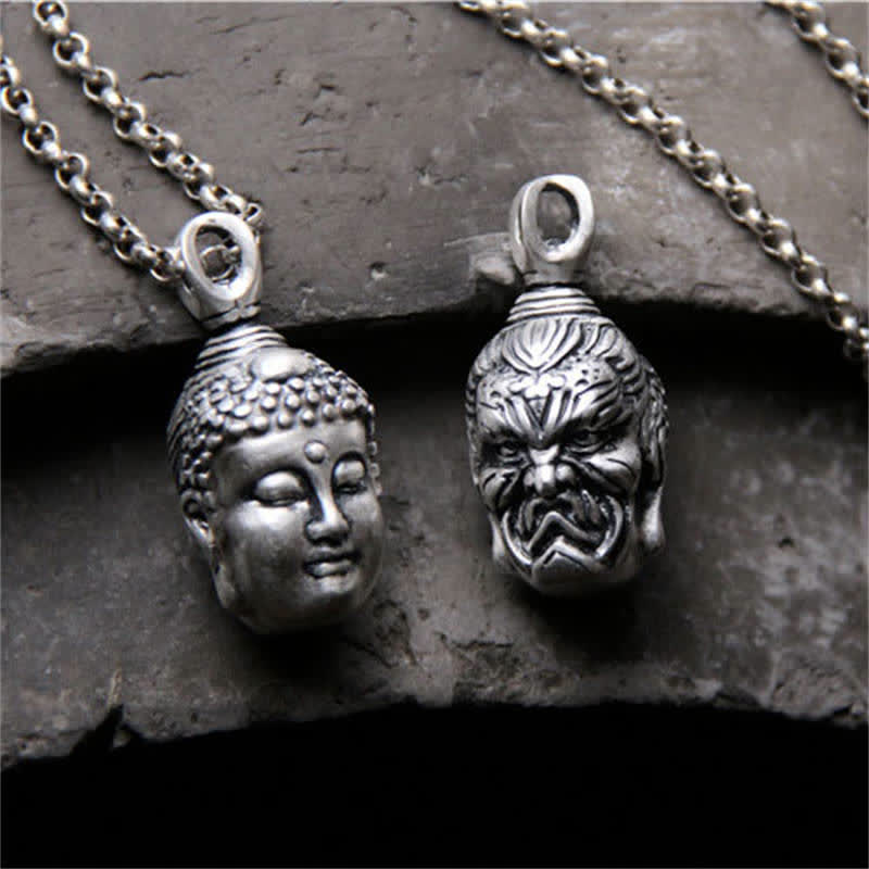 KarmaRipple's 999 Sterling Silver Buddha Demon Serenity Pendant Necklace p3