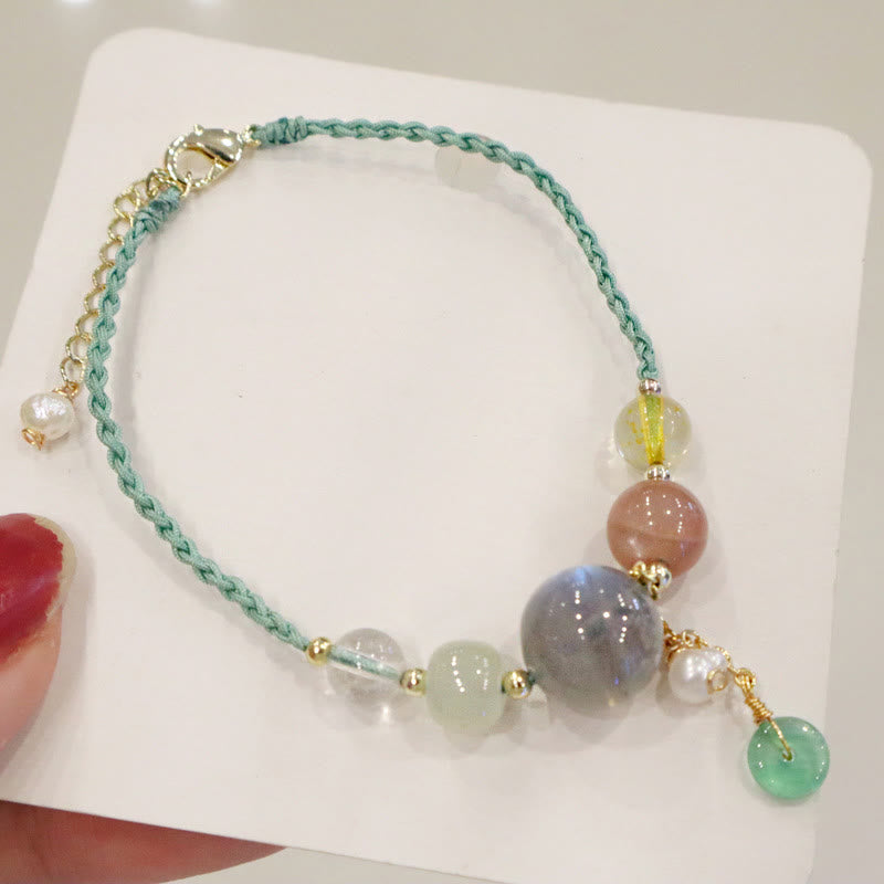 KarmaRipple's Moonstone Sunstone Beadwork Peace Buckle Talisman Balancing Bracelet p17