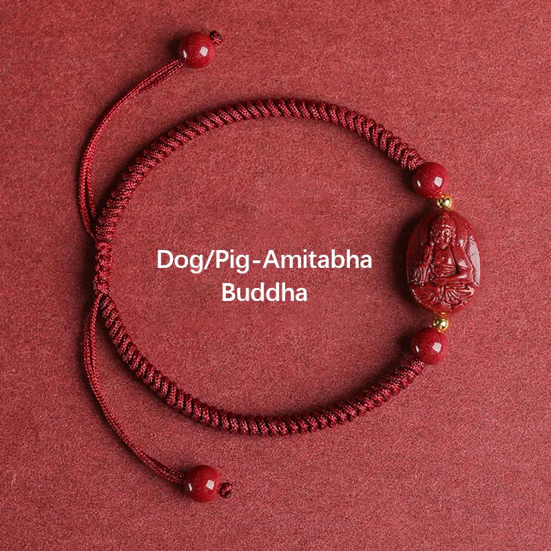 KarmaRipple's Chinese Zodiac Natal Buddha Cinnabar Keep Away Evil Spirits Rope Bracelet p25