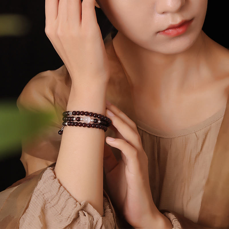 KarmaRipple's 925 Sterling Silver Authentic Garnet Cat Eye Protection Triple Wrap Bracelet p4