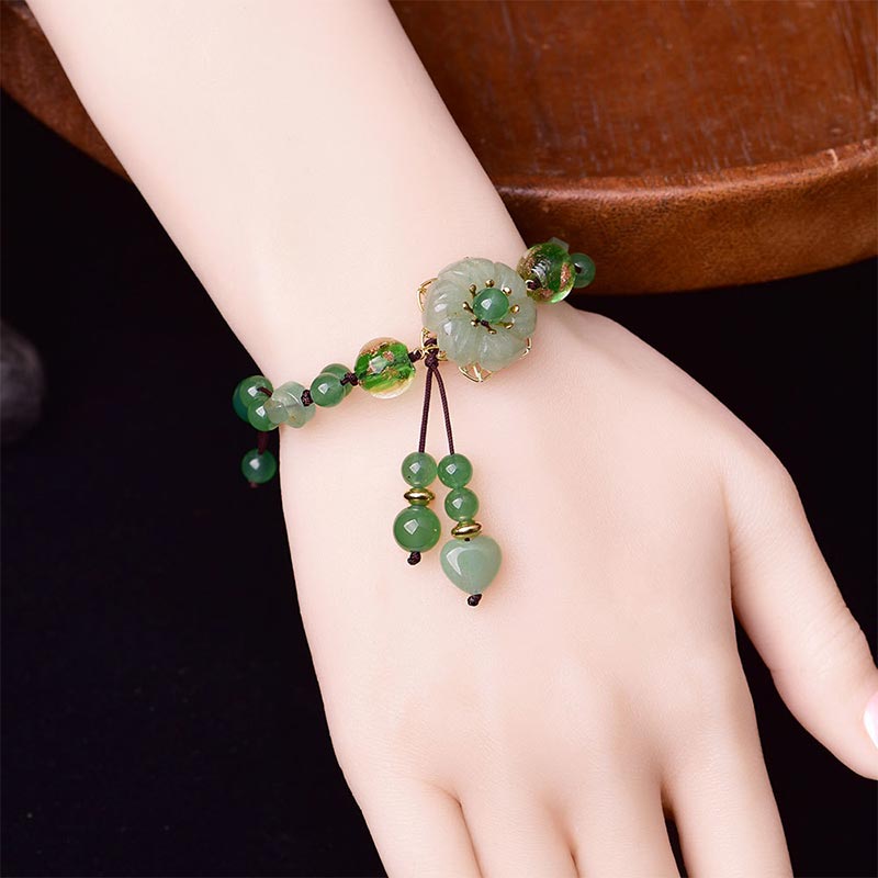 KarmaRipple's Authentic Green Jade Fortune Dangling Flower Bracelet p5
