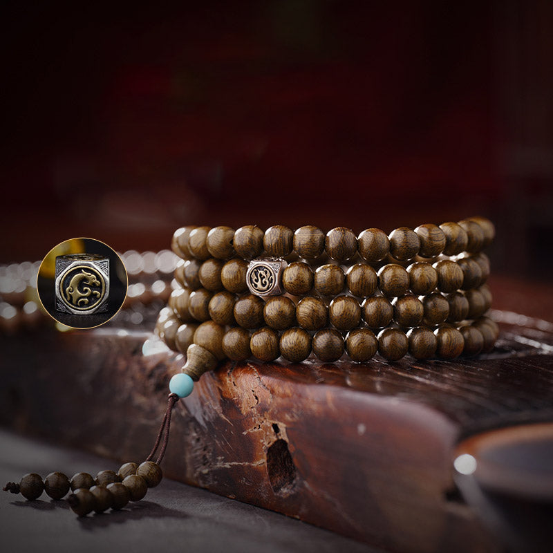 KarmaRipple's 108 Mala Beadwork 999 Gold Brunei Agarwood Heart Sutra Amber Red Agate Strength Meditation Bracelet p26